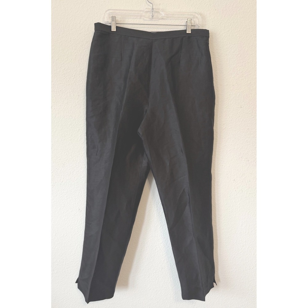 Valerie Stevens Linen Silk Trousers Size 14 Black Wide Leg Chic Professional